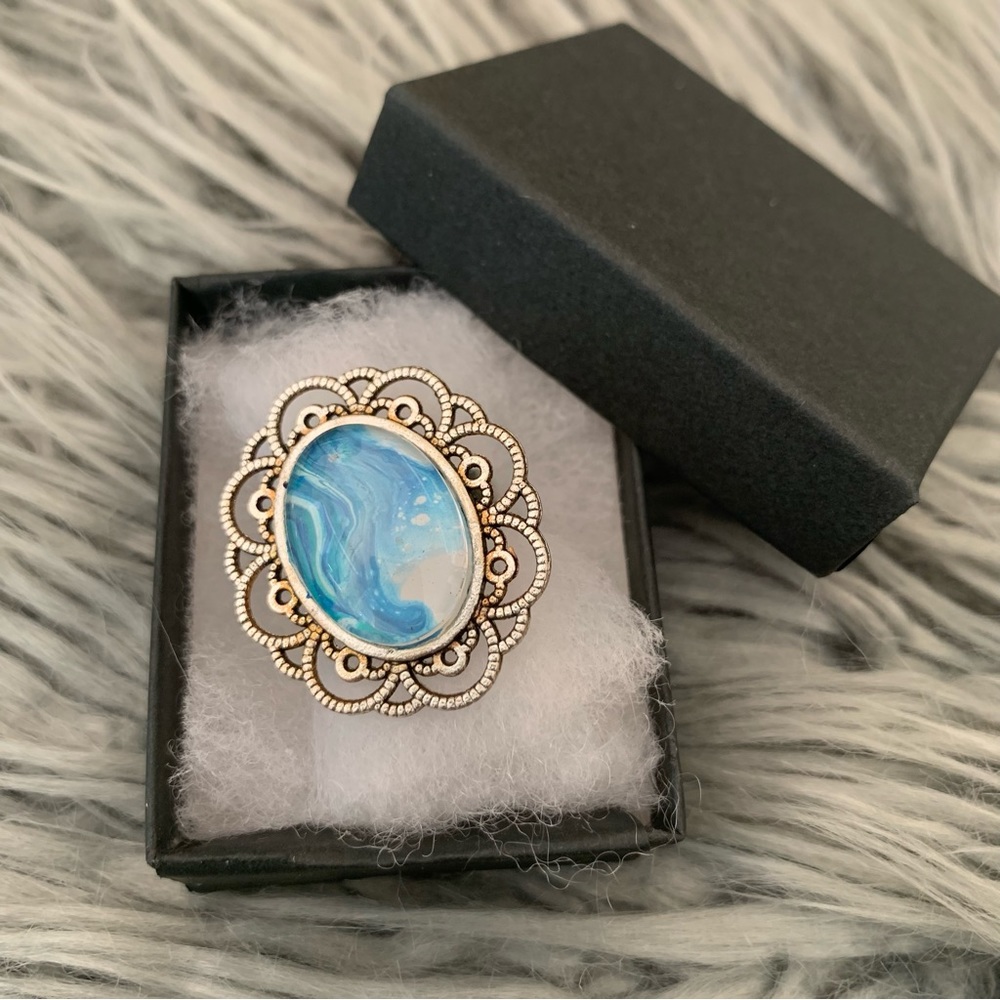Handmade Fluid Art Ring- Island Love